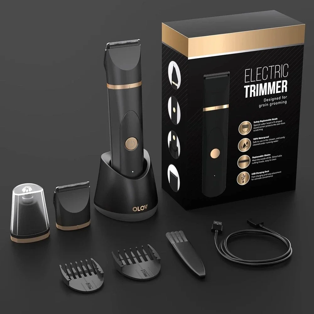 OLOV Electric Body Hair Trimmer for Men Waterproof Wet-Dry Body Shaver Groomer